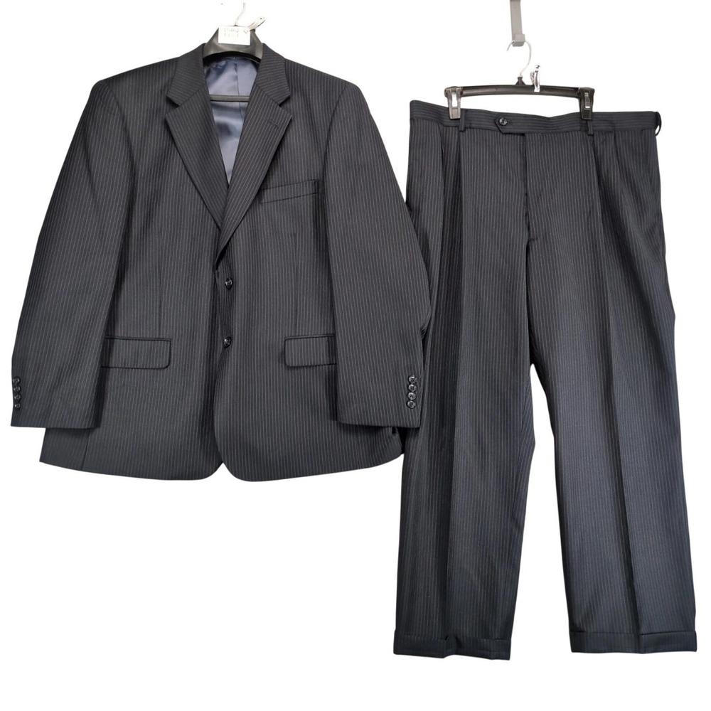 Saddlebred Performance 42R Navy Pinstripe Suit 2-Piece Wool Jacket & 39x29 Pants